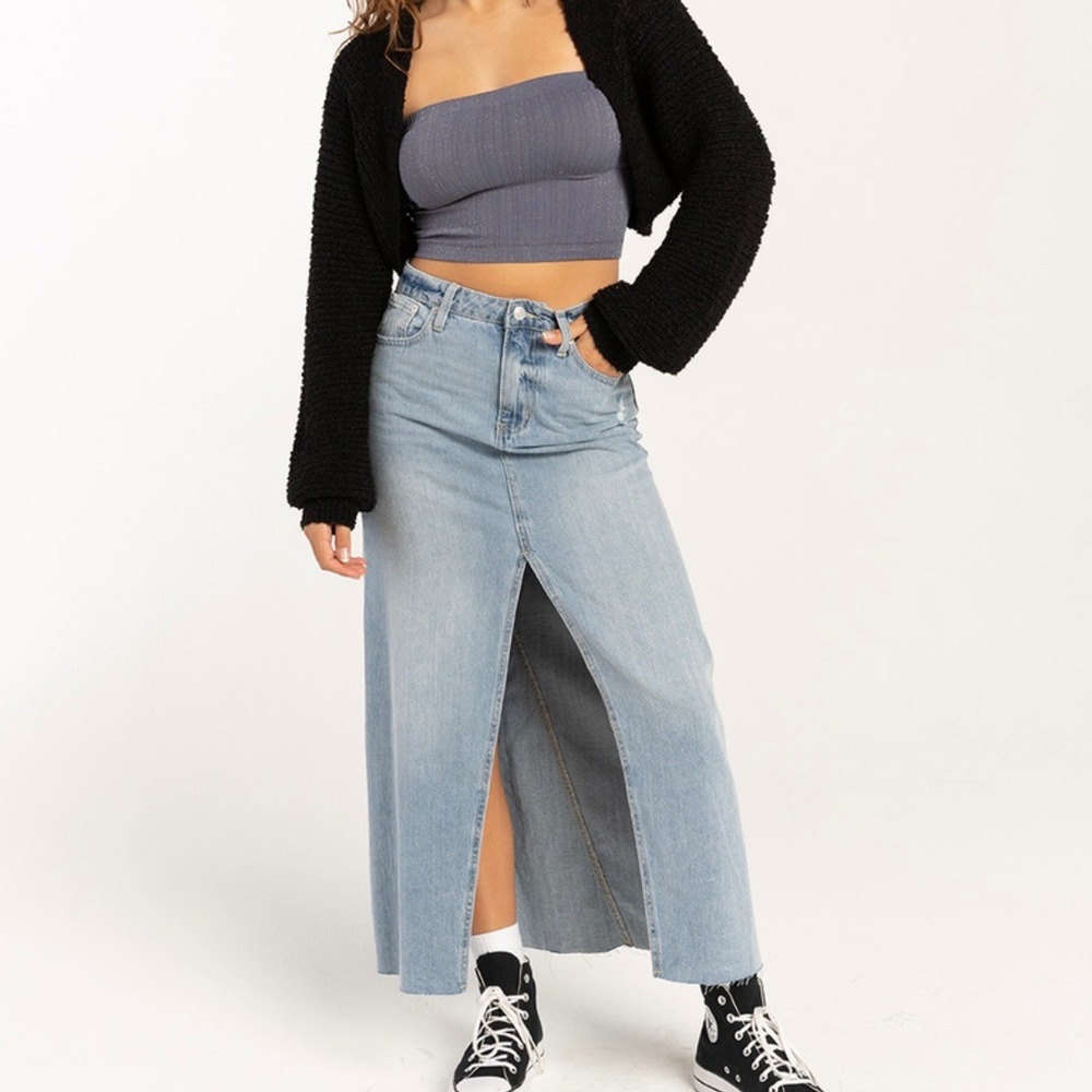 NWT RSQ Low‎ Rise Denim Maxi Skirt Size 27 Medium Wash